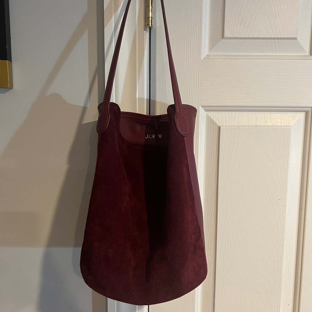 J. Crew Burgundy Berkeley Bucket Bag in suede and leather